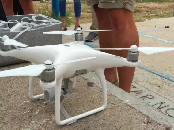 drone on a bench before taking off