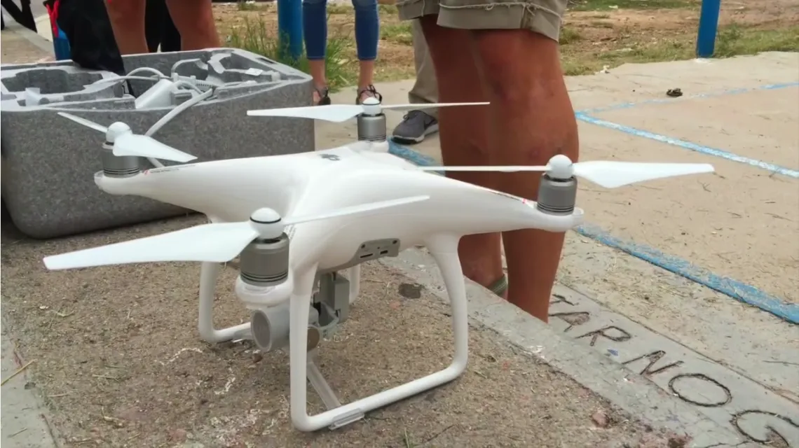 drone on a bench before taking off