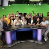 Group of journalists tour broadcast studio